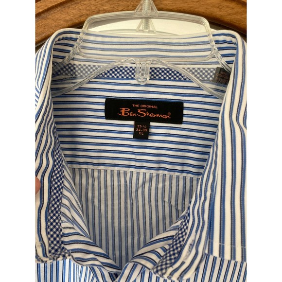 Ben Sherman Men's Navy/Whtie Stripe Dress Shirt 100% Cotton Size XL 17 34-35 - Picture 7 of 12